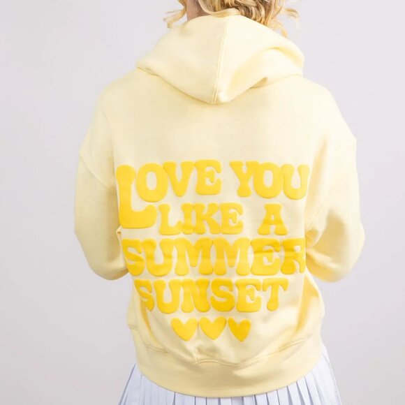 Reflex Love You Like A Summer Sunset Hoodie Sweatshirt L Butter Yellow Fleece - Picture 2 of 15